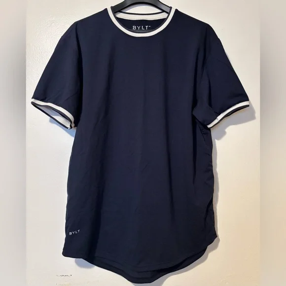 (2) BYLT Men’s Striped Ringer Tees- XL, NAVY AND GREY - Picture 3 of 8